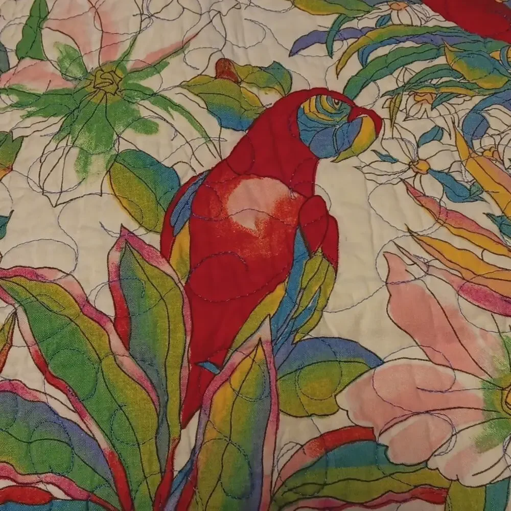 Quilted Parrot Tropical Patchwork Tapestry